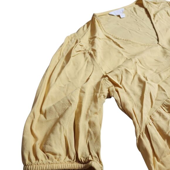 A:glow Maternity Midi Dress Sz Small Yellow Rayon Slight Puffy Sleeves Loose Fit - Picture 6 of 9